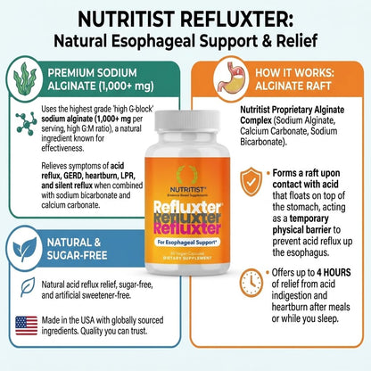 Nutritist Refluxter Sodium Alginate Capsules – Natural Acid Reflux & GERD Relief Supplement. Supports LPR, Silent Reflux, Heartburn, Indigestion - dailyvitalstore