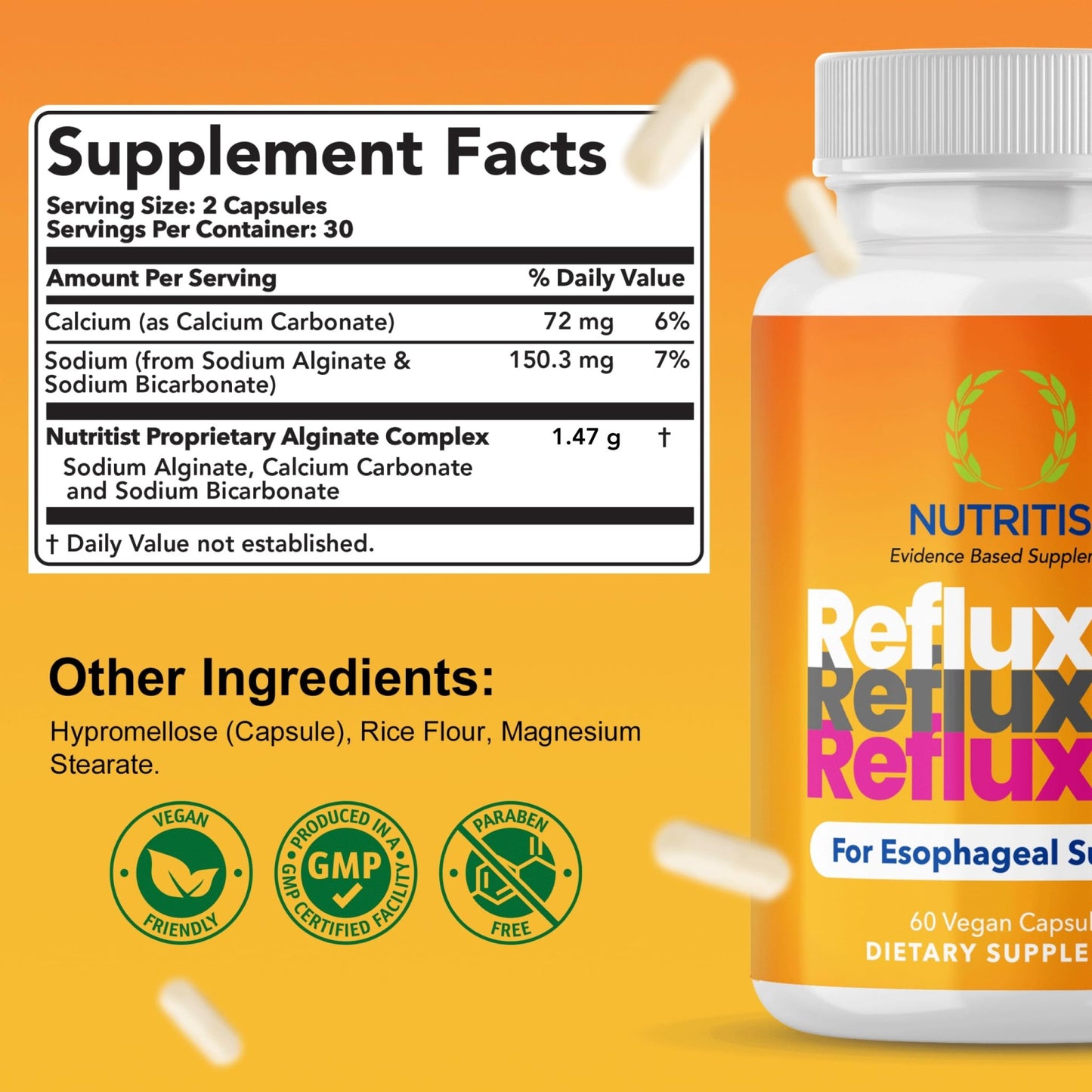 Nutritist Refluxter Sodium Alginate Capsules – Natural Acid Reflux & GERD Relief Supplement. Supports LPR, Silent Reflux, Heartburn, Indigestion - dailyvitalstore