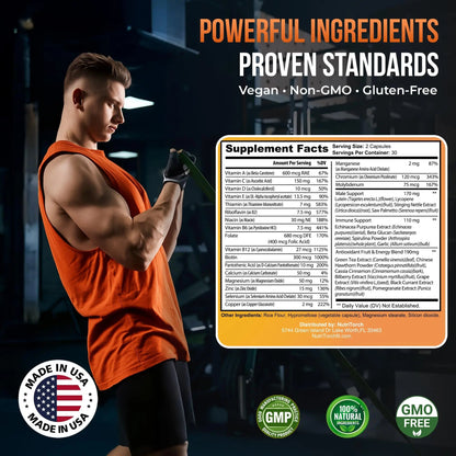 NutriTorch Multivitamin for Men – Adult Dietary Supplement with Vitamins A, C & D, Minerals & Antioxidants for Immune Support, Increased Energy - dailyvitalstore