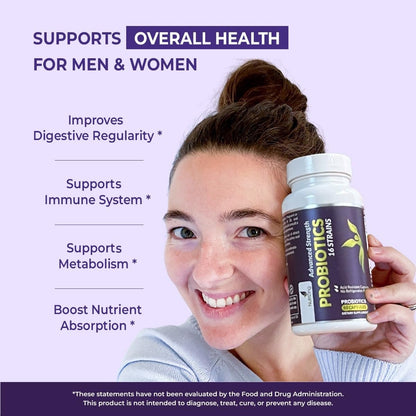 NutriZing Vegan Probiotics for Digestive Health - 30 Billion CFU & 16 strains - Bifidobacterium & Lactobacillus Probiotics for Men & Women - dailyvitalstore
