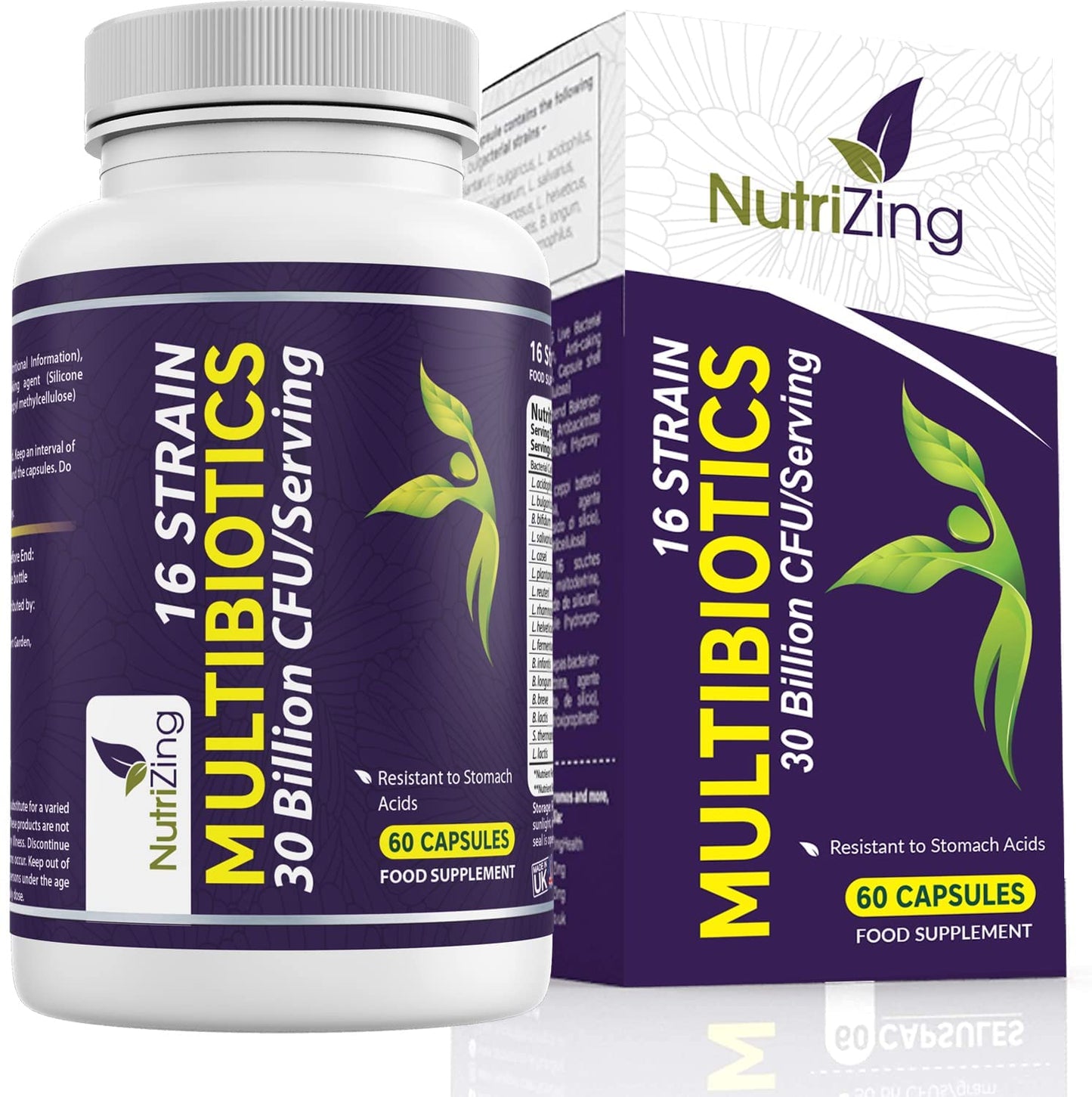 NutriZing Vegan Probiotics for Digestive Health - 30 Billion CFU & 16 strains - Bifidobacterium & Lactobacillus Probiotics for Men & Women - dailyvitalstore