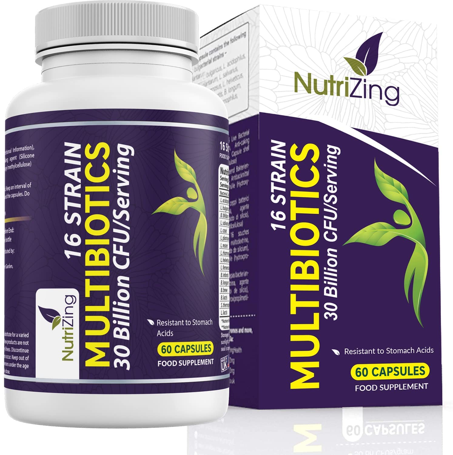 NutriZing Vegan Probiotics for Digestive Health - 30 Billion CFU & 16 strains - Bifidobacterium & Lactobacillus Probiotics for Men & Women - dailyvitalstore