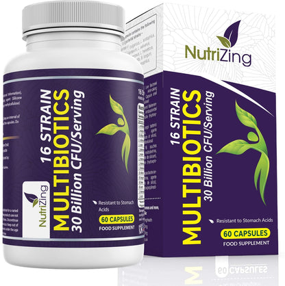 NutriZing Vegan Probiotics for Digestive Health - 30 Billion CFU & 16 strains - Bifidobacterium & Lactobacillus Probiotics for Men & Women - dailyvitalstore