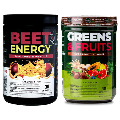 Nutrology Greens & Fruits Powder-Naturally Sourced Superfood, Chocolate (30 Servings) Beet Natural O2, Pre Workout Powder, Passion Fruit Flavor (30 Servings) - dailyvitalstore