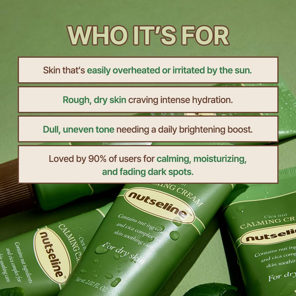 nutseline Cica Nut Calming Cream -Korean Skin Care 60ml – Moisturizing & Soothing Cooling Cream, Niacinamide 3%, Centella for Redness Relief, - dailyvitalstore