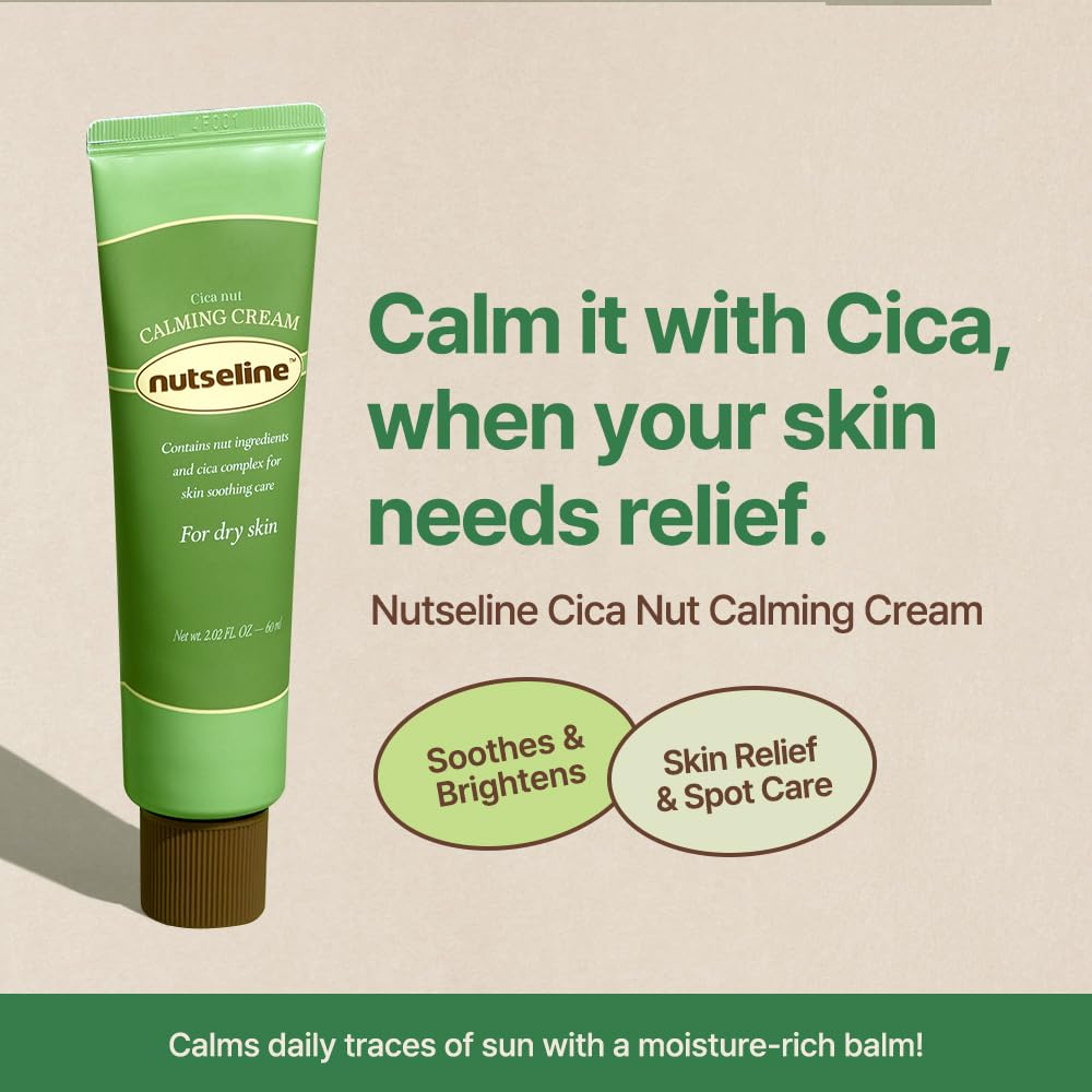 nutseline Cica Nut Calming Cream -Korean Skin Care 60ml – Moisturizing & Soothing Cooling Cream, Niacinamide 3%, Centella for Redness Relief, - dailyvitalstore