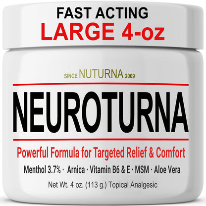 Nuturna Nerve Cream - Fast Acting Comfort for Feet, Hands, Legs & Toes - Ultra Strength Menthol, Arnica, Aloe Vera, MSM - Cooling Soothing Comfort - Non-Greasy, Paraben-Free - 4 oz - dailyvitalstore