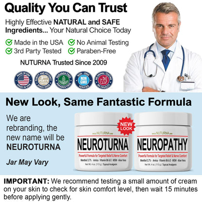 Nuturna Nerve Cream - Fast Acting Comfort for Feet, Hands, Legs & Toes - Ultra Strength Menthol, Arnica, Aloe Vera, MSM - Cooling Soothing Comfort - Non-Greasy, Paraben-Free - 4 oz - dailyvitalstore