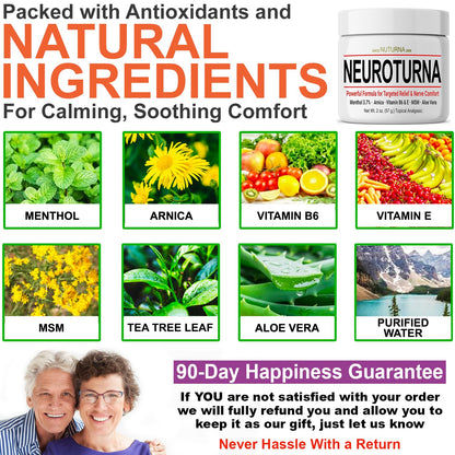 Nuturna Nerve Cream - Fast Acting Comfort for Feet, Hands, Legs & Toes - Ultra Strength Menthol, Arnica, Aloe Vera, MSM - Cooling Soothing Comfort - Non-Greasy, Paraben-Free - 4 oz - dailyvitalstore
