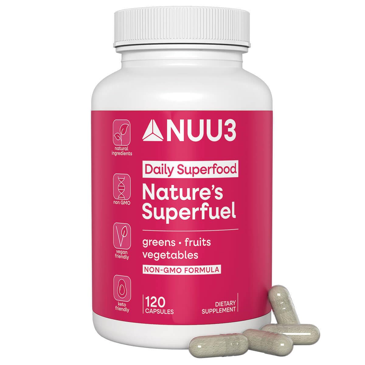 NUU3 Nature’s Superfuel Provides Daily Nutritional Support for Immunity, Wellness, Active Lifestyle & Well-Being - Vitamins Minerals & Antioxidants - 120 Capsules - dailyvitalstore