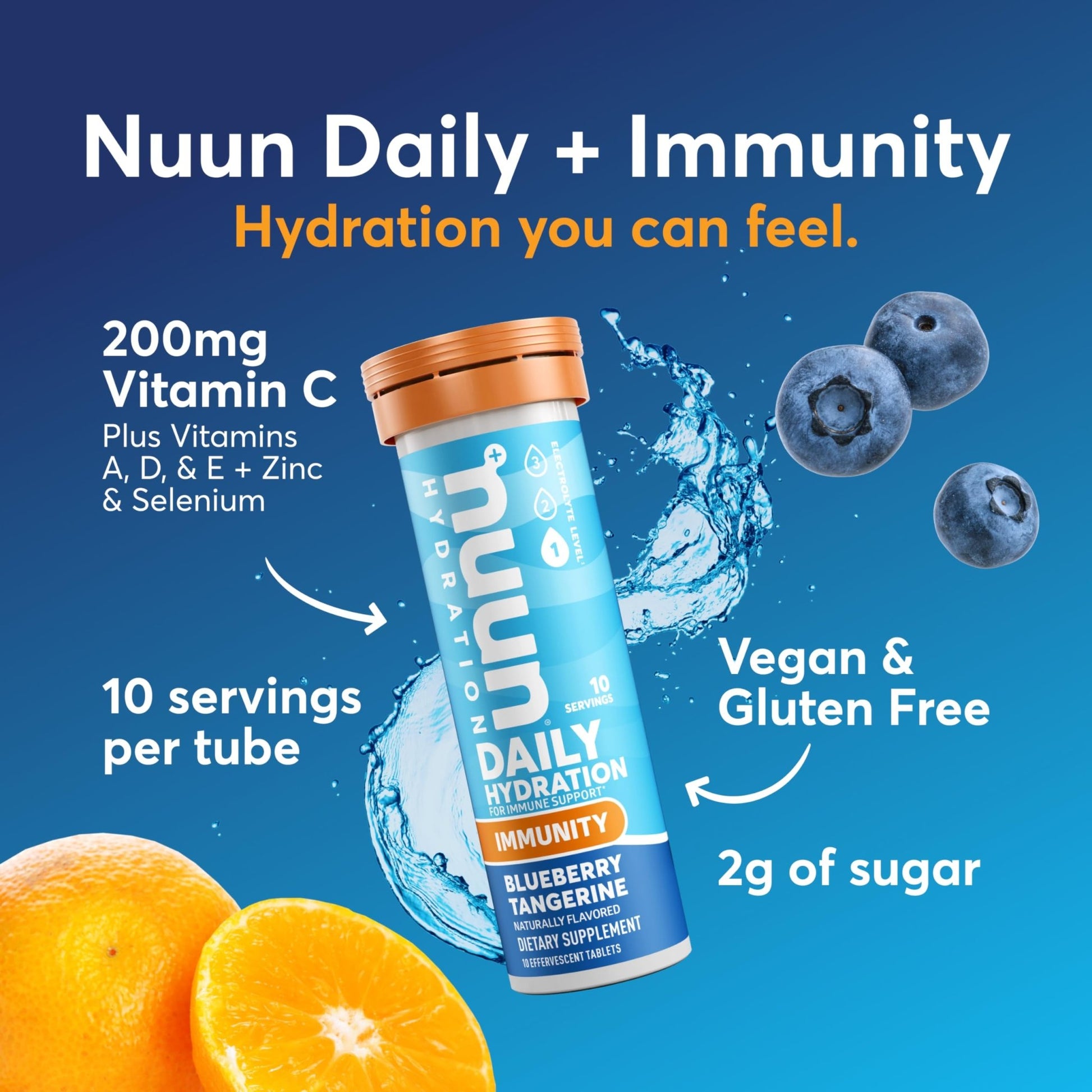 Nuun Immunity Electrolyte Tablets with Vitamin D, C, E, & A, Ginger, Elderberry, Magnesium & 4 Other Essential Electrolytes, Vegan, Blueberry Tangerine & Orange Citrus, 4 Pack (40 Servings Total) - dailyvitalstore