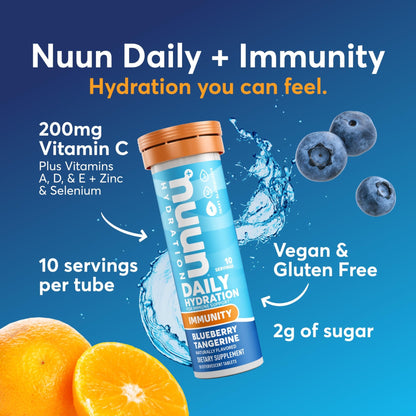Nuun Immunity Electrolyte Tablets with Vitamin D, C, E, & A, Ginger, Elderberry, Magnesium & 4 Other Essential Electrolytes, Vegan, Blueberry Tangerine & Orange Citrus, 4 Pack (40 Servings Total) - dailyvitalstore