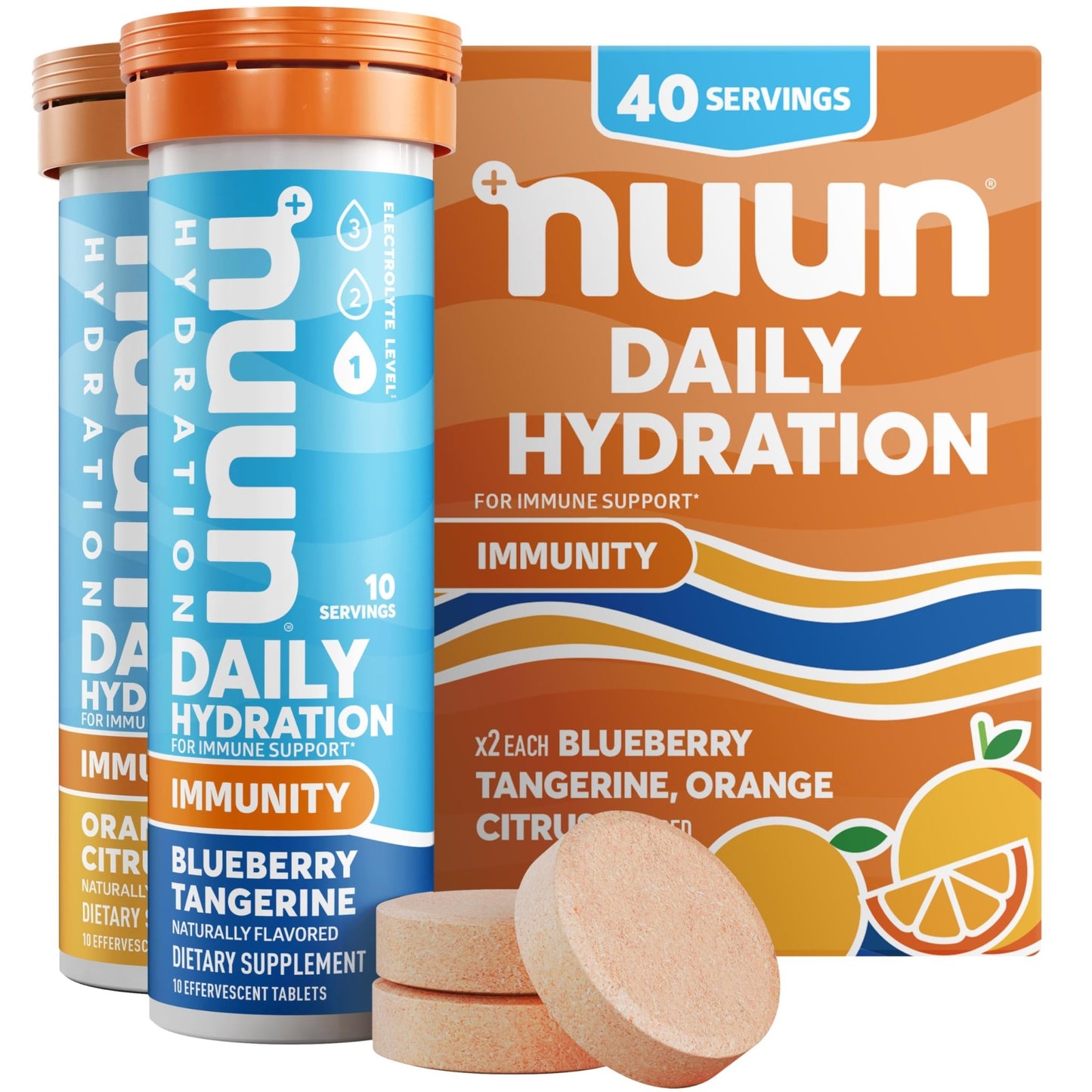 Nuun Immunity Electrolyte Tablets with Vitamin D, C, E, & A, Ginger, Elderberry, Magnesium & 4 Other Essential Electrolytes, Vegan, Blueberry Tangerine & Orange Citrus, 4 Pack (40 Servings Total) - dailyvitalstore