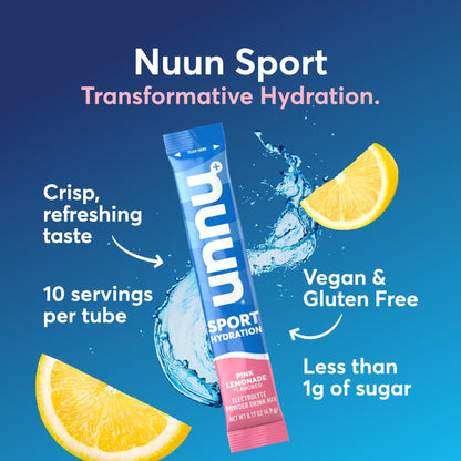 Nuun Sport Electrolyte Powder Packets with Magnesium, Calcium, Potassium, Chloride, and Sodium, Hydration Packets for On-the-Go, Pink Lemonade Flavor, Gluten Free & Vegan, - dailyvitalstore
