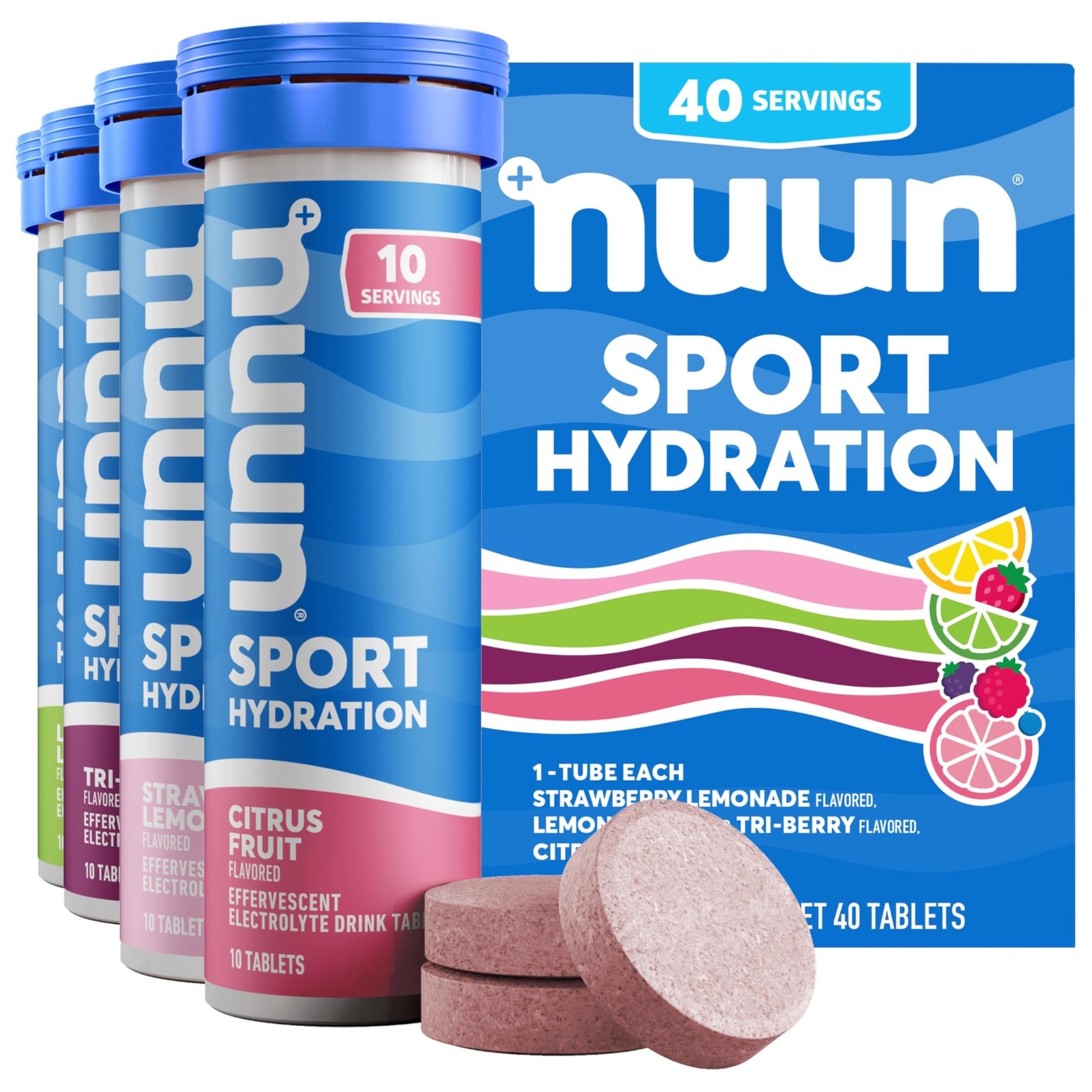 Nuun Sport Electrolyte Tablets with Magnesium, Calcium, Potassium, Chloride & Sodium, Gluten Free & Vegan, Mixed Flavor, 4 Pack (40 Servings Total) - dailyvitalstore