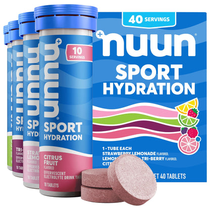 Nuun Sport Electrolyte Tablets with Magnesium, Calcium, Potassium, Chloride & Sodium, Gluten Free & Vegan, Mixed Flavor, 4 Pack (40 Servings Total) - dailyvitalstore