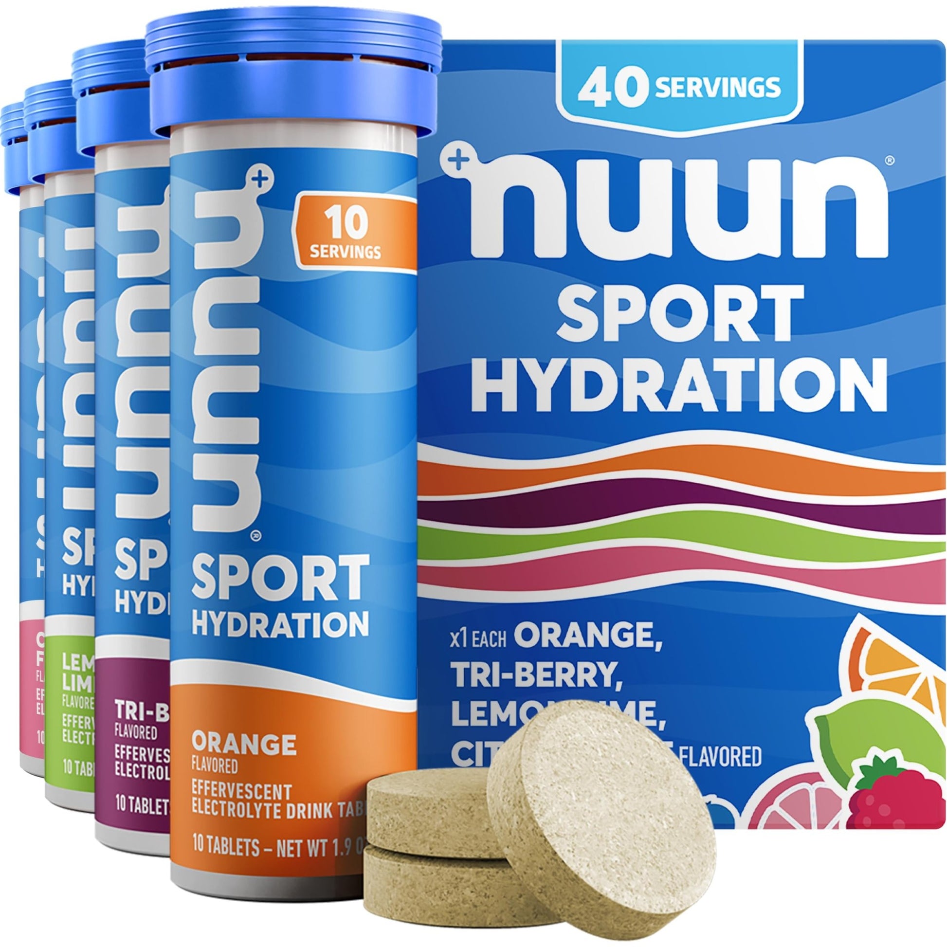Nuun Sport Electrolyte Tablets with Magnesium, Calcium, Potassium, Chloride & Sodium, Gluten Free & Vegan, Mixed Flavors, 4 Pack (40 Servings Total) - dailyvitalstore