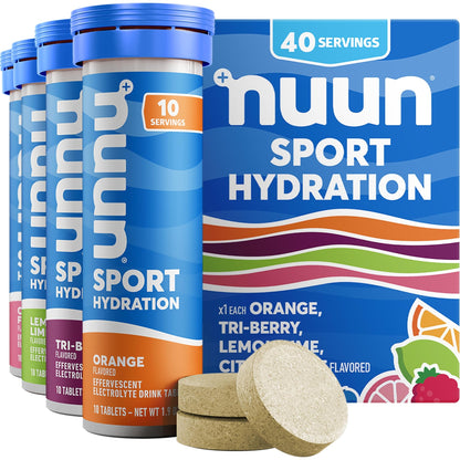 Nuun Sport Electrolyte Tablets with Magnesium, Calcium, Potassium, Chloride & Sodium, Gluten Free & Vegan, Mixed Flavors, 4 Pack (40 Servings Total) - dailyvitalstore