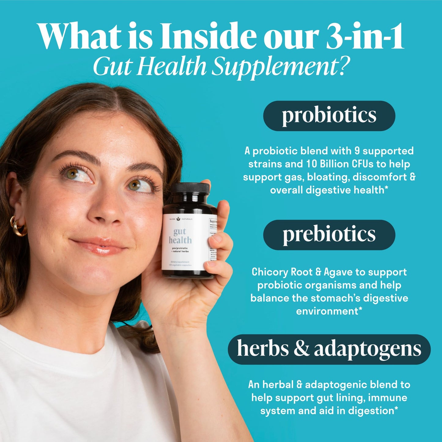 Nuven Naturals All-in-One Gut Health w/Probiotics, Prebiotics, Digestion-Supporting Herbs - dailyvitalstore