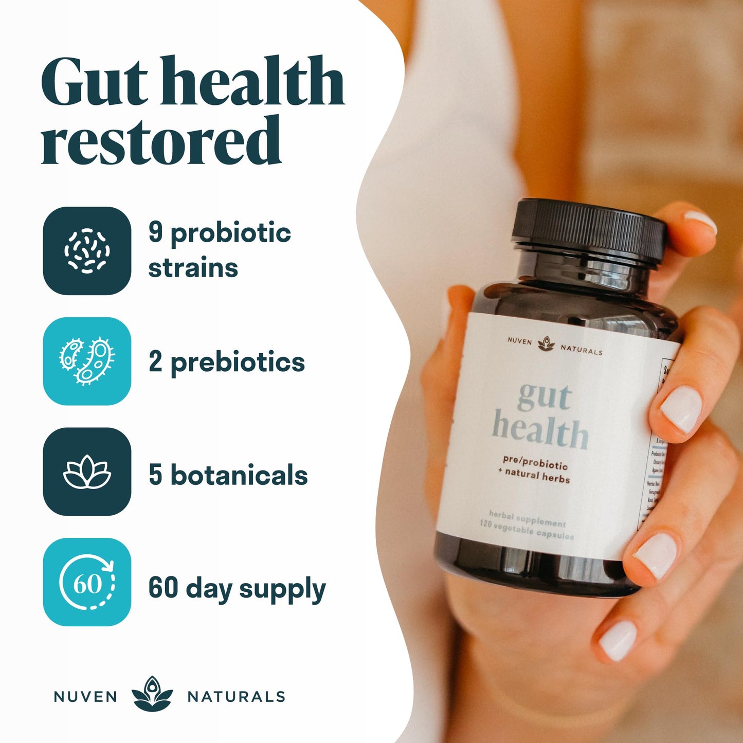Nuven Naturals All-in-One Gut Health w/Probiotics, Prebiotics, Digestion-Supporting Herbs - dailyvitalstore