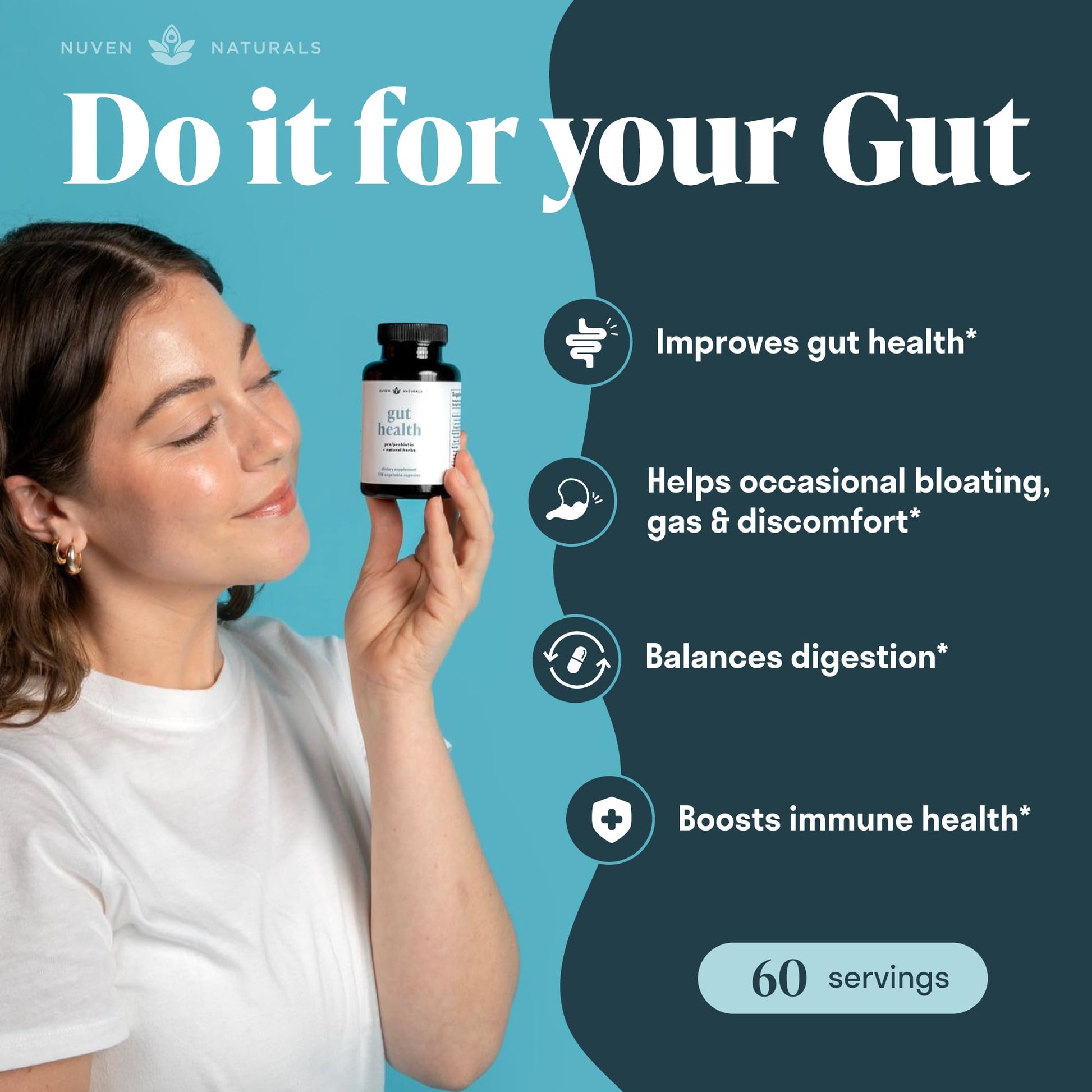 Nuven Naturals All-in-One Gut Health w/Probiotics, Prebiotics, Digestion-Supporting Herbs - dailyvitalstore