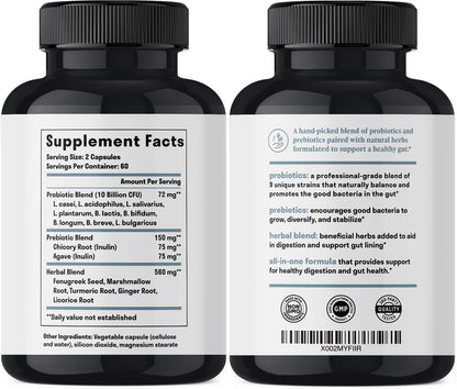 Nuven Naturals All-in-One Gut Health w/Probiotics, Prebiotics, Digestion-Supporting Herbs - dailyvitalstore