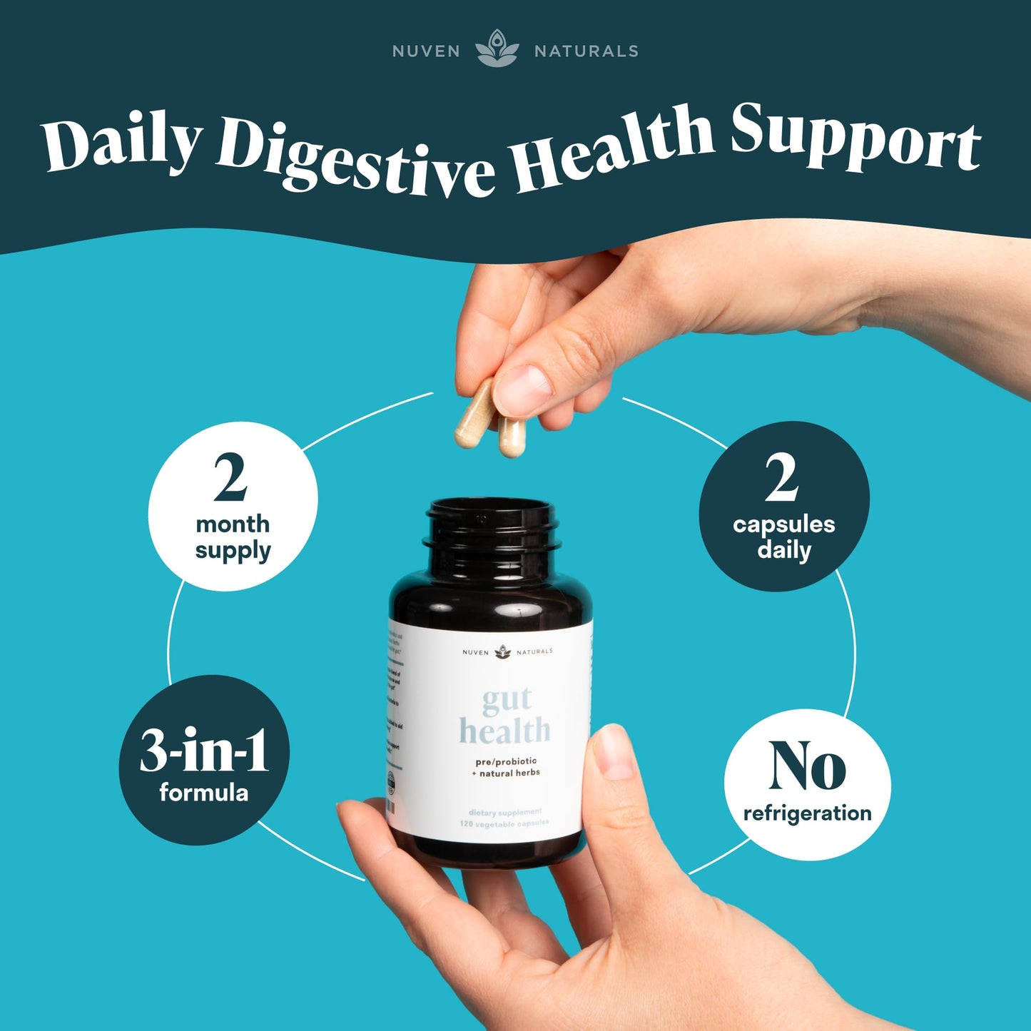 Nuven Naturals All-in-One Gut Health w/Probiotics, Prebiotics, Digestion-Supporting Herbs - dailyvitalstore