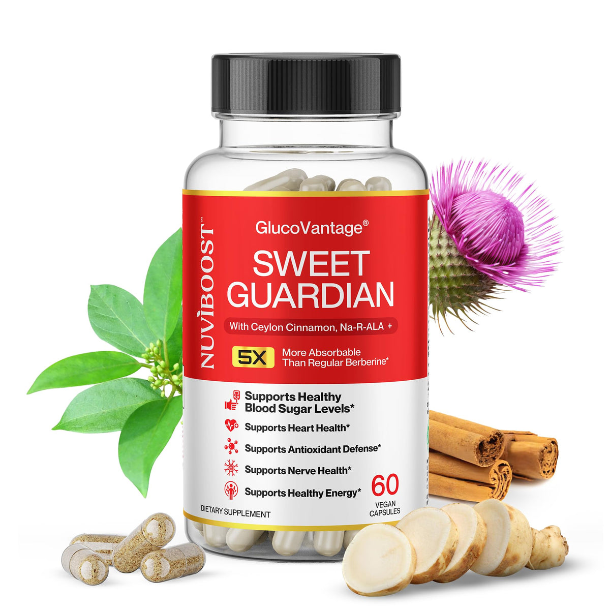 NUVIBOOST Super Dihydroberberine (GlucoVantage®) 200mg with Ceylon Cinnamon, Alpha Lipoic Acid, Selenium, Gymnema Sylvestre, Benfotiamine and Others for Overall Immunity. - dailyvitalstore
