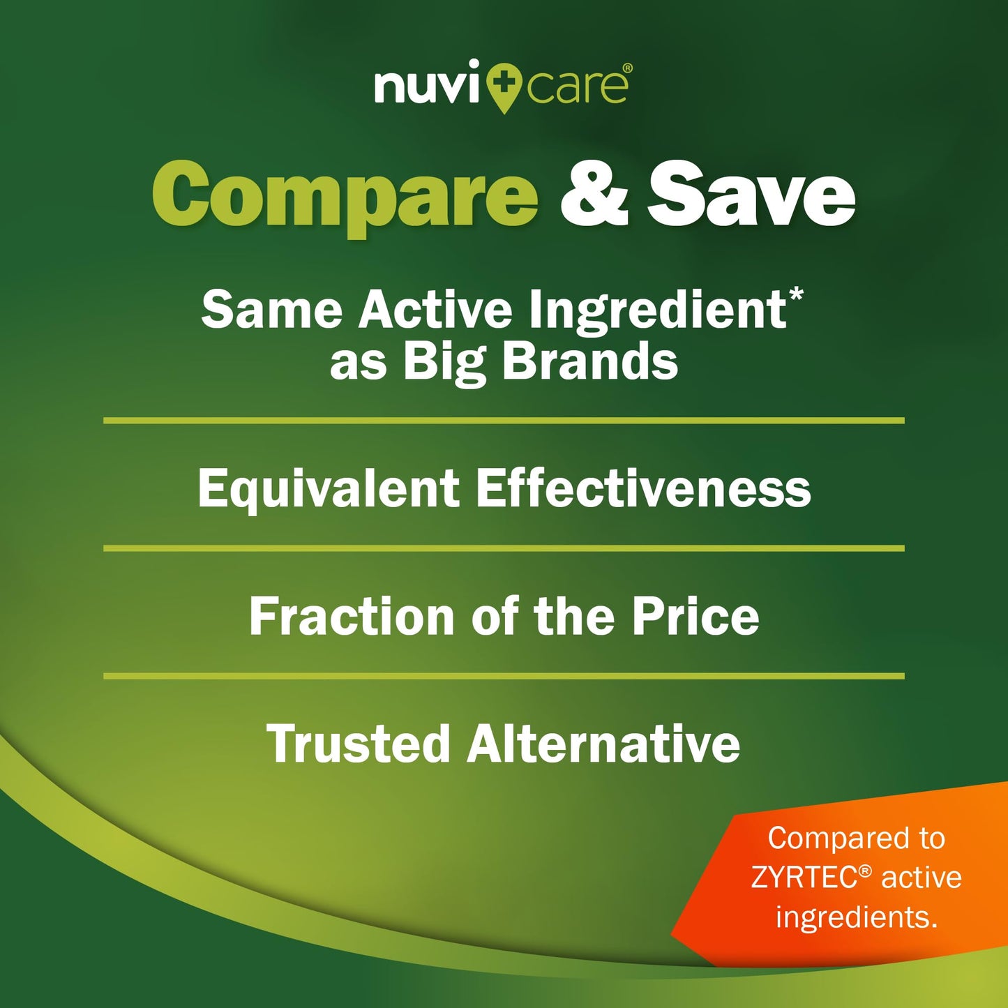 Nuvicare 24-Hour Allergy Medicine - Cetirizine Hydrochloride 10mg Tablets - Compare to the Active Ingredient in Zyrtec Antihistamine Meds - Generic Allergy Pills for All Day Allergy Relief (100 Count) - dailyvitalstore