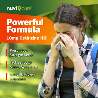 Nuvicare 24-Hour Allergy Medicine - Cetirizine Hydrochloride 10mg Tablets - Compare to the Active Ingredient in Zyrtec Antihistamine Meds - Generic Allergy Pills for All Day Allergy Relief (100 Count) - dailyvitalstore