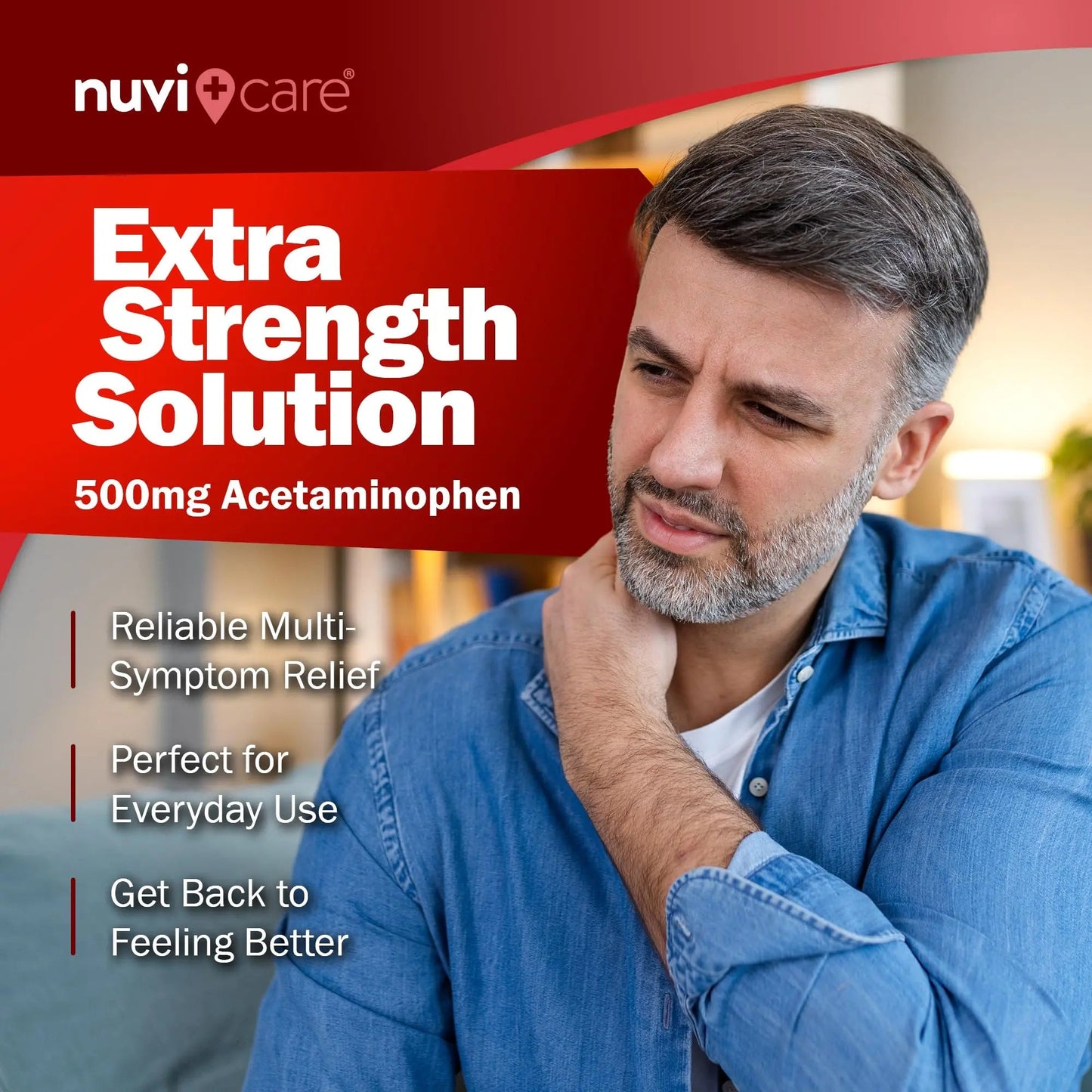 NUVICARE Acetaminophen 500mg Extra Strength Pain Relief - Compare to Tylenol Extra Strength Pain Reliever & Fever Reducer - 500mg Tablets for Adults for Headaches (100 Caplets) - dailyvitalstore