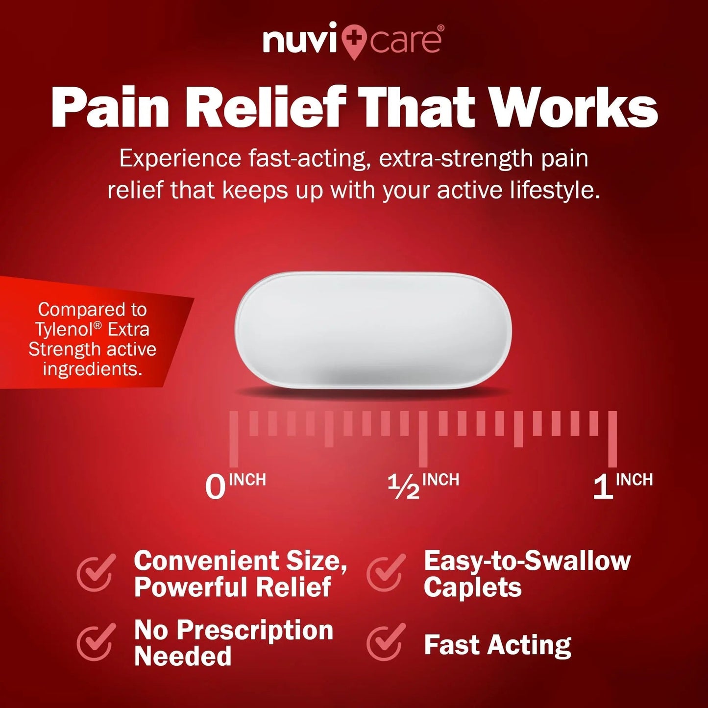 NUVICARE Acetaminophen 500mg Extra Strength Pain Relief - Compare to Tylenol Extra Strength Pain Reliever & Fever Reducer - 500mg Tablets for Adults for Headaches (100 Caplets) - dailyvitalstore