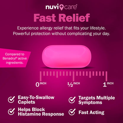 NUVICARE Allergy Relief Tablets - Diphenhydramine 25mg Antihistamine Tablets for Runny Nose, Sneezing, Itchy Eyes & Throat - Compare to Benadryl Allergy Meds - OTC Adult Allergy Medicine (300 Count) - dailyvitalstore