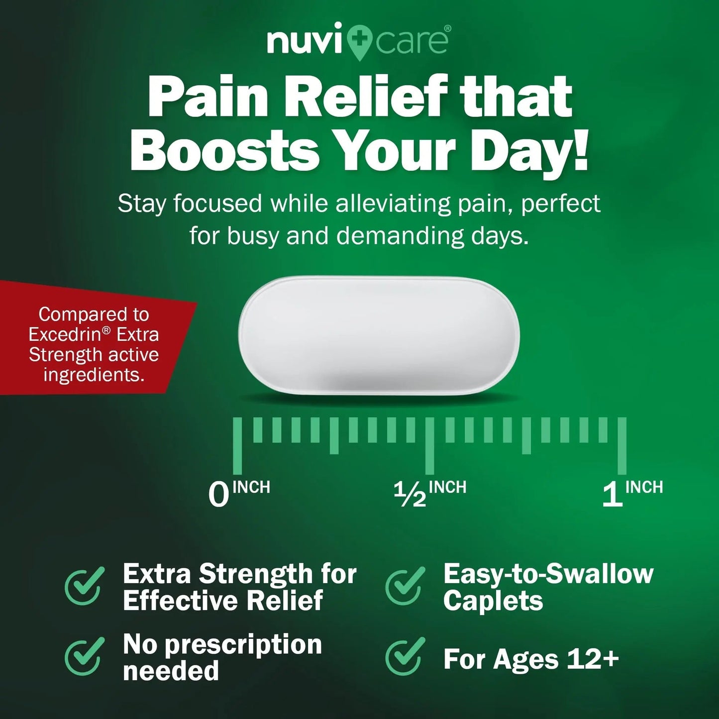 NUVICARE Headache Relief with Acetaminophen 250 mg, Aspirin (NSAID) 250 mg, Caffeine 65 mg - Temporary Relief of Minor Aches & Pains - Compare to Excedrin Extra Strength Pain Reliever (2 Pack) - dailyvitalstore