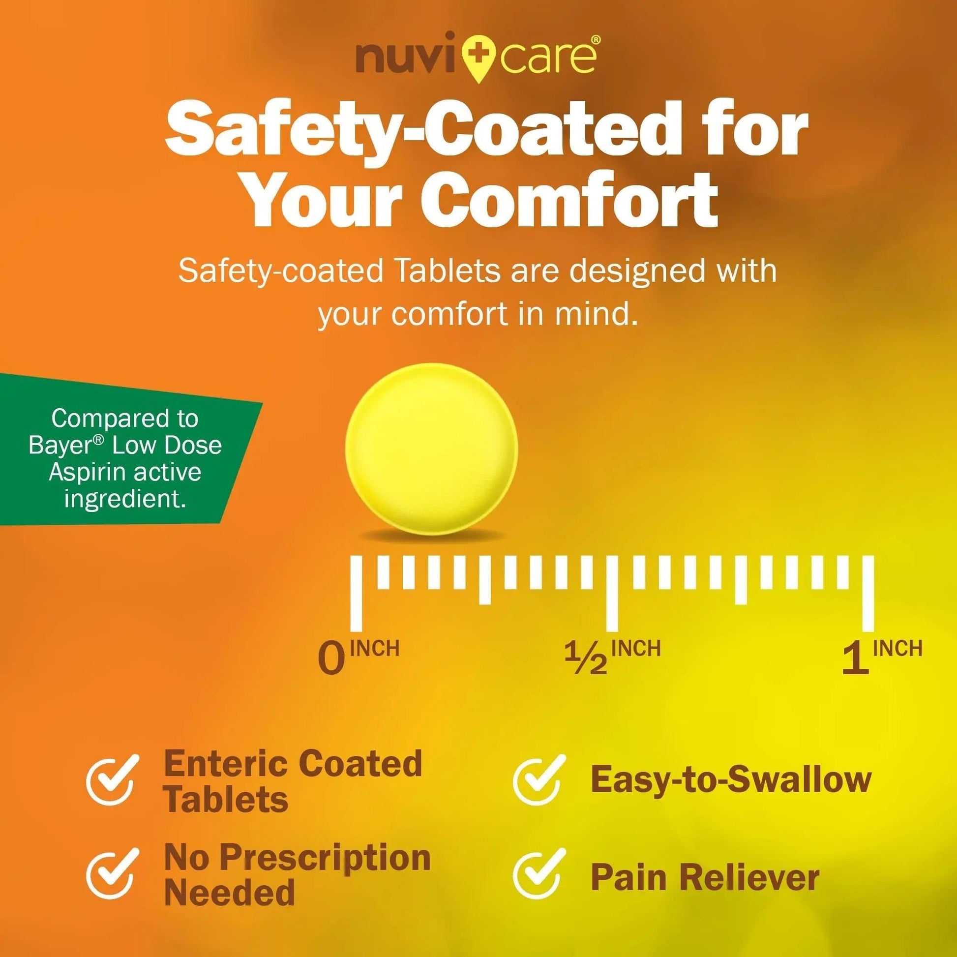 NUVICARE Low Dose Aspirin 81mg for Adults Coated Caplets - Compare to Active Ingredient in Low Dose Bayer Aspirin for Adults - Safety Coated (300 Count) - dailyvitalstore