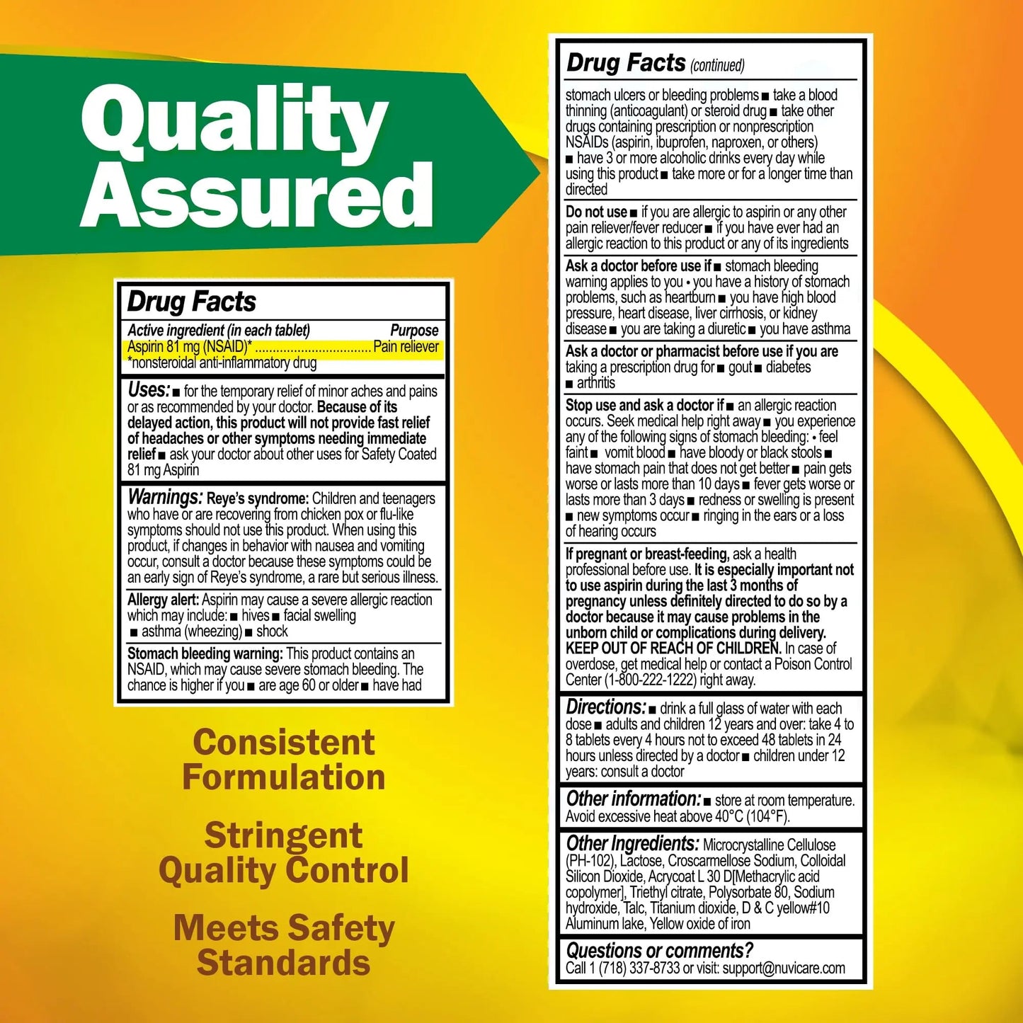 NUVICARE Low Dose Aspirin 81mg for Adults Coated Caplets - Compare to Active Ingredient in Low Dose Bayer Aspirin for Adults - Safety Coated (300 Count) - dailyvitalstore