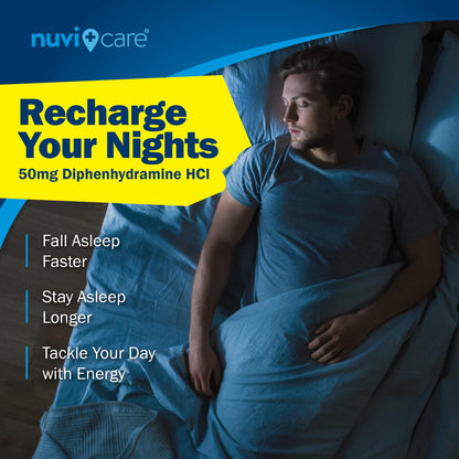 NUVICARE Maximum Strength SleepAid Soft Gels - Nighttime Sleep Aid with Diphenhydramine HCl 50mg - Non Habit Forming Sleeping Pills for Adults - Extra Strong OTC Sleep Aids for Adults (100 Count) - dailyvitalstore
