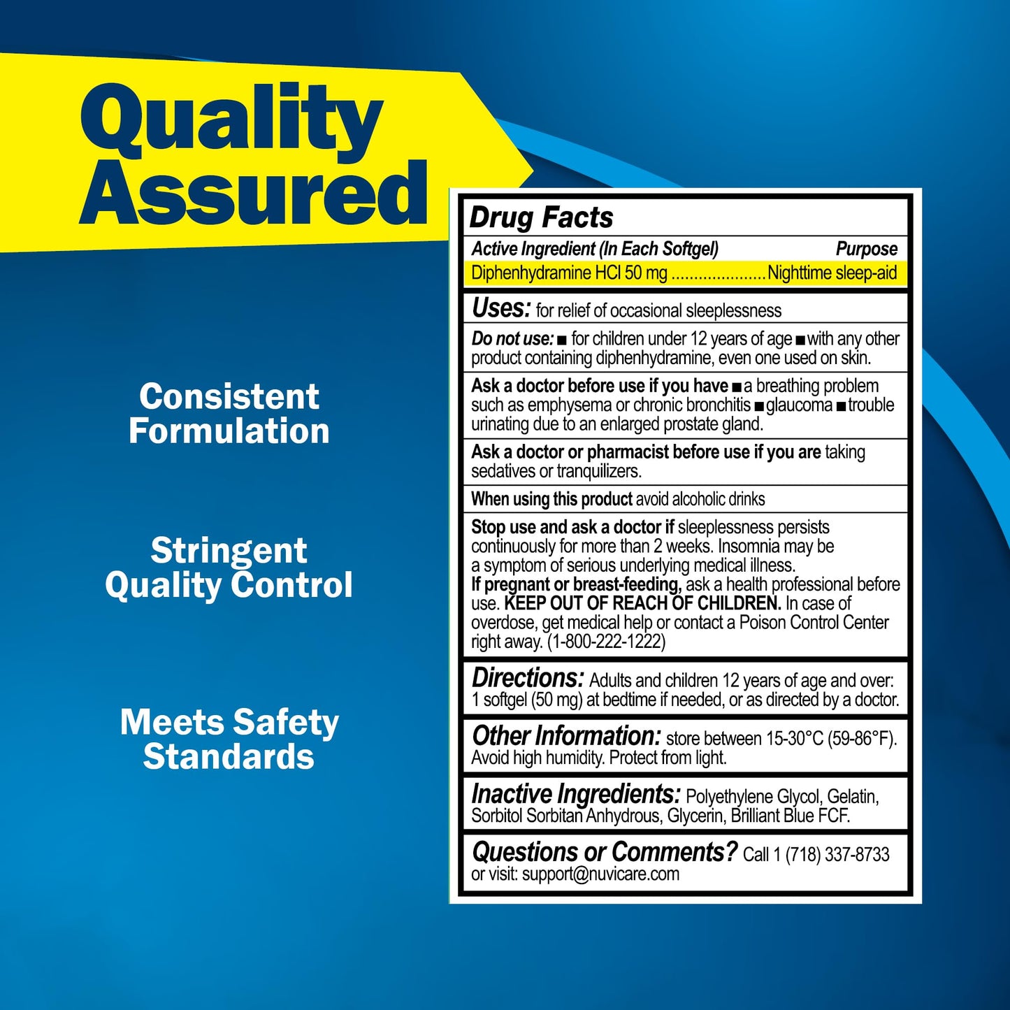 NUVICARE Maximum Strength SleepAid Soft Gels - Nighttime Sleep Aid with Diphenhydramine HCl 50mg - Non Habit Forming Sleeping Pills for Adults - Extra Strong OTC Sleep Aids for Adults (100 Count) - dailyvitalstore