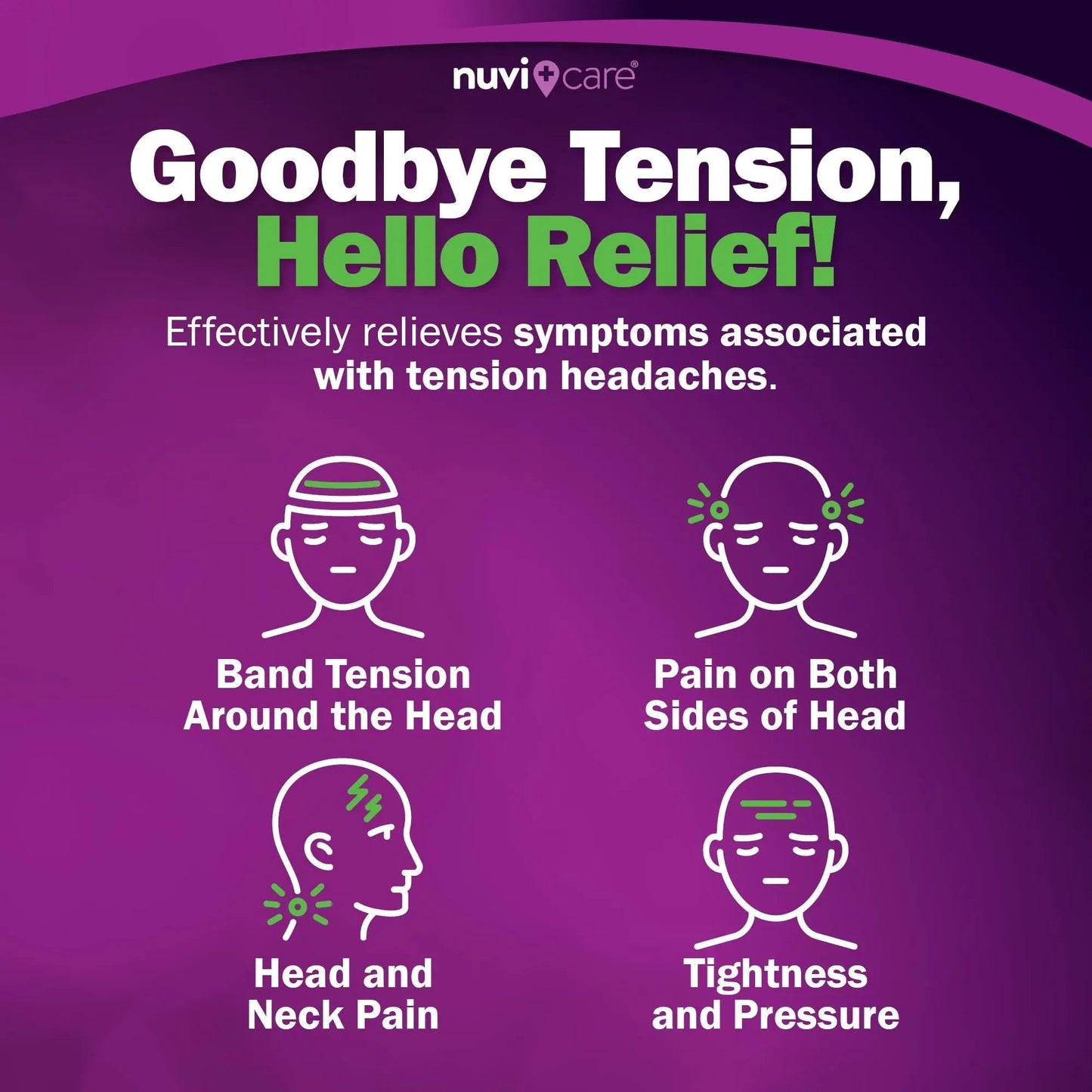 Nuvicare Tension Headache Relief Pills with 500mg Acetaminophen and 65mg Caffeine - Non Aspirin Pain Reliever Aid - Compare to Active Ingredient in Aspirin Free Excedrin Tension Headache (100 Caplets) - dailyvitalstore