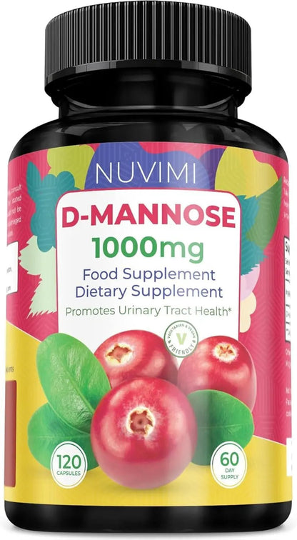 NUVIMI D Mannose 120 Capsules - 1000 mg per Dose - Dietary Supplement Helps Promote Urinary Tract Health - Natural Vegan UTI Defense - dailyvitalstore