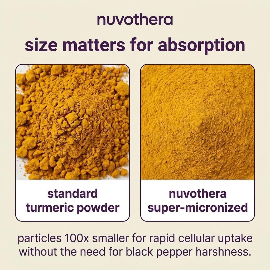 Nuvothera Super-Micronized Turmeric Curcumin Capsules Rapid Absorption, Whole Root, Non-GMO, Skin, Gut Health & Antioxidants (1 Month Pack (60 Capsules)) - dailyvitalstore