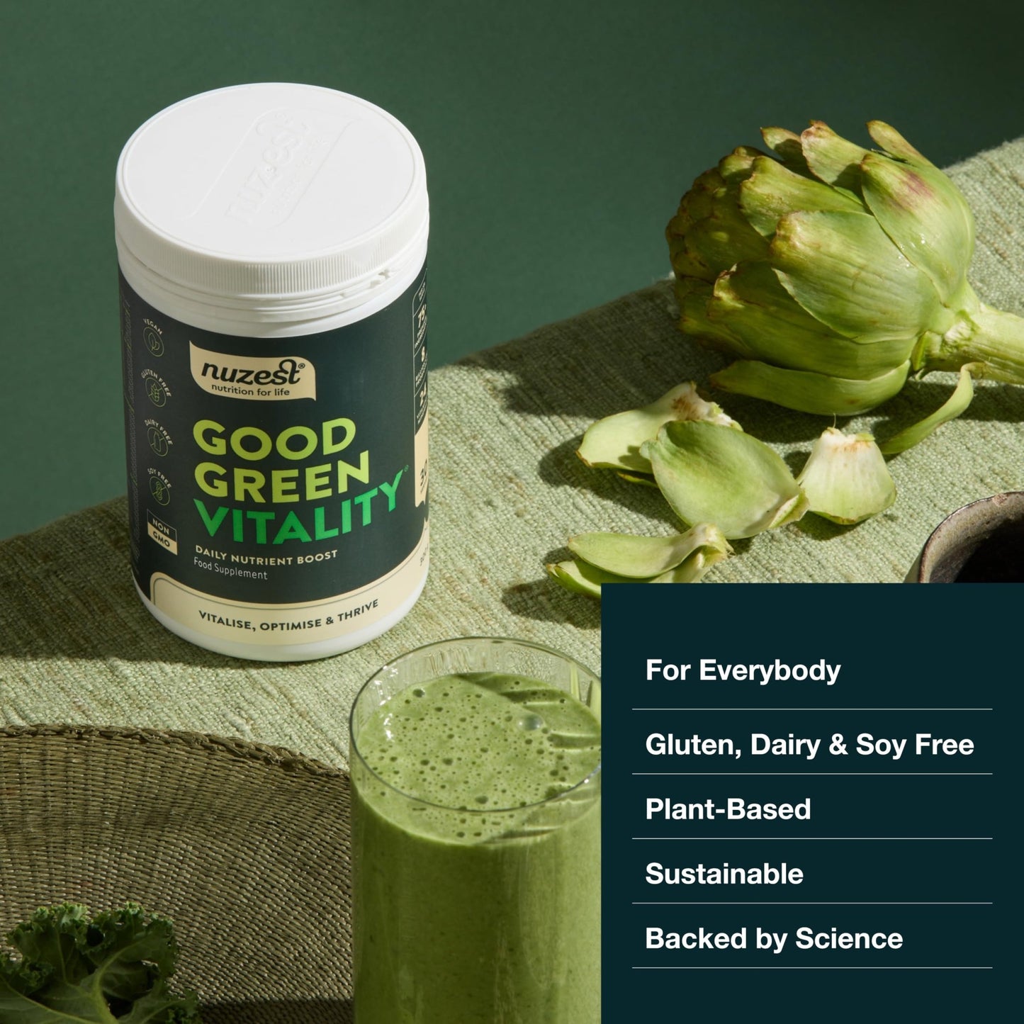 Nuzest Greens Powder Good Green Vitality – Vitamins, Minerals & Superfoods – Vegan Multivitamin Supplement (300g) - dailyvitalstore