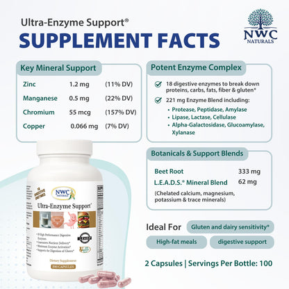 NWC Naturals Ultra-Enzyme Support, Natural Digestive Supplement, Promotes Optimal Health and Digestion, 200 count Capsules - dailyvitalstore