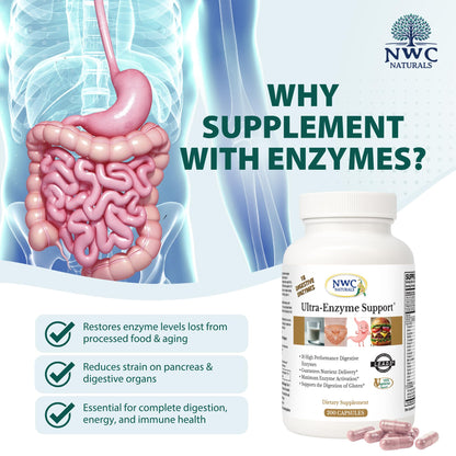 NWC Naturals Ultra-Enzyme Support, Natural Digestive Supplement, Promotes Optimal Health and Digestion, 200 count Capsules - dailyvitalstore