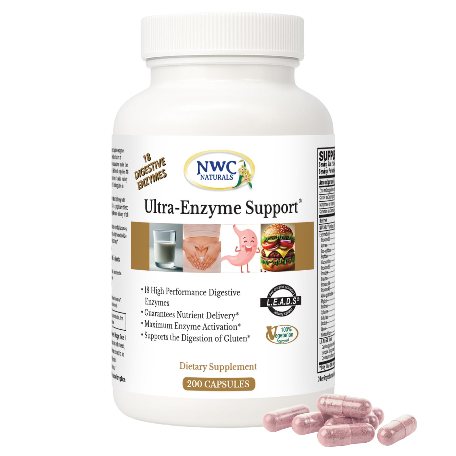 NWC Naturals Ultra-Enzyme Support, Natural Digestive Supplement, Promotes Optimal Health and Digestion, 200 count Capsules - dailyvitalstore