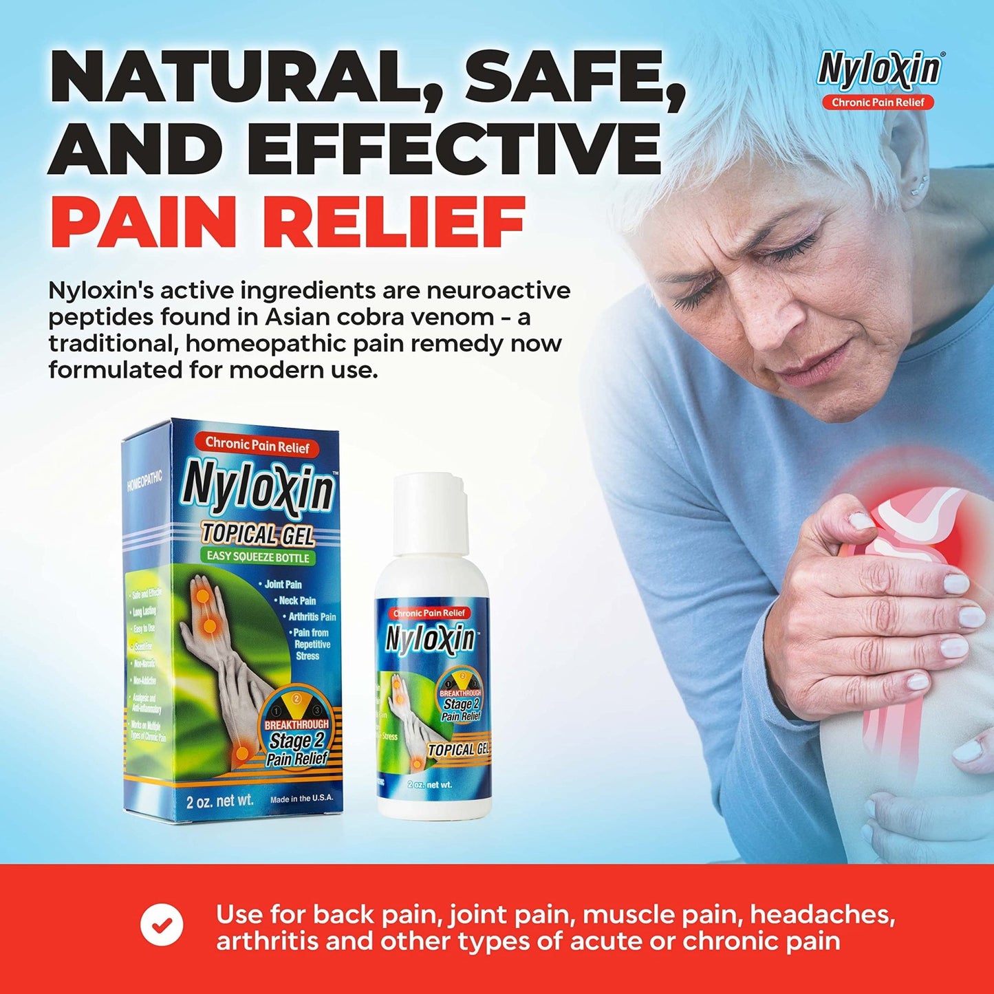 Nyloxin Easy Squeeze Bottle Arthritis Pain Relief Gel, Back Pain Relief, Neuropathy Pain Relief, Nerve Pain Relief, Knee Pain Relief, Foot Pain Relief, Muscle Pain Relief, Joint Pain Relief (2 oz) - dailyvitalstore