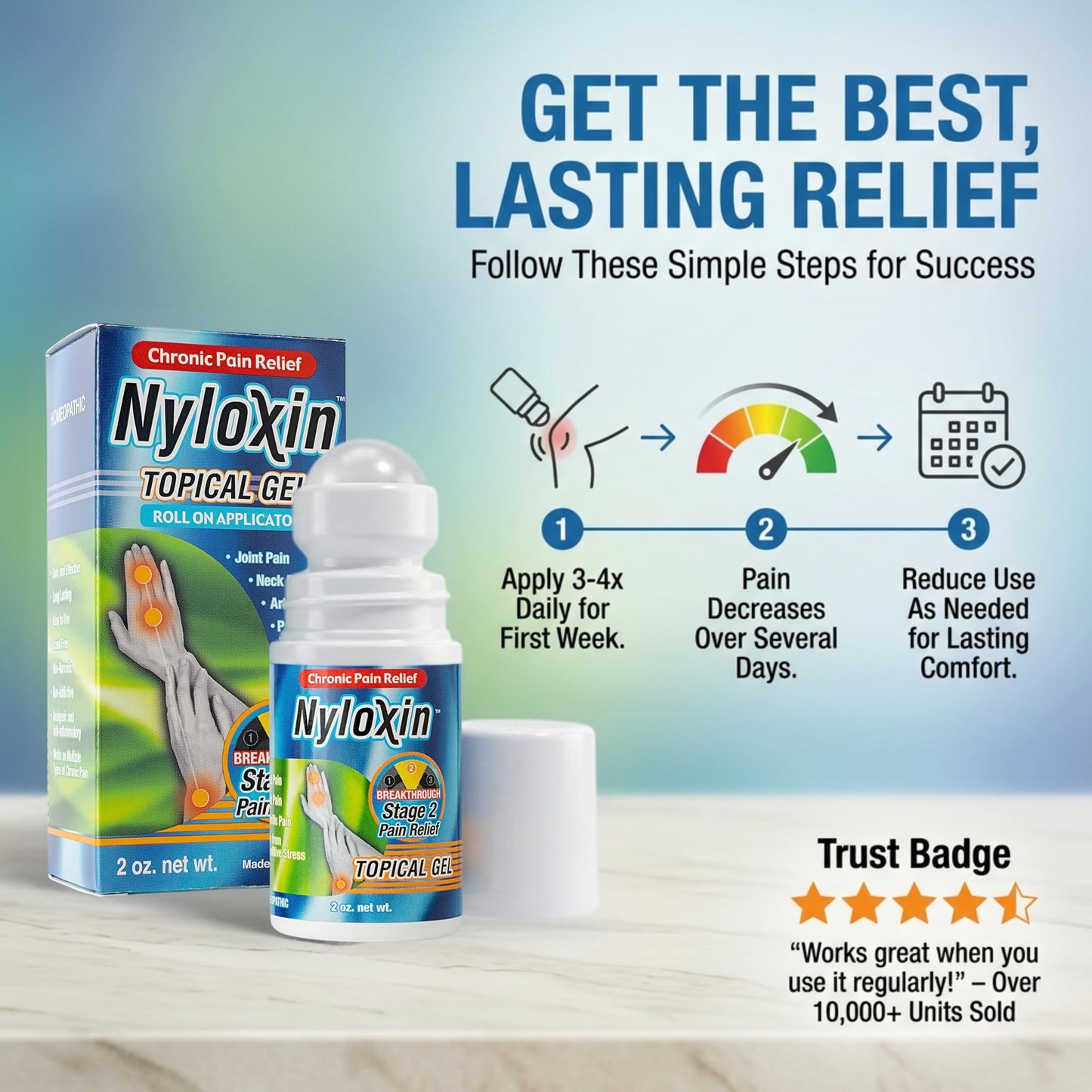 Nyloxin Roll-On Arthritis Pain Relief Gel, Back Pain Relief, Neuropathy Pain Relief, Nerve Pain Relief, Knee Pain Relief, Foot Pain Relief, Muscle Pain Relief, Shoulder Pain, Joint Pain (2 oz) - dailyvitalstore