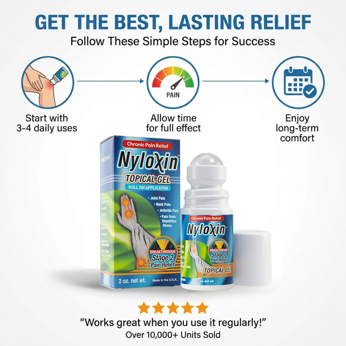 Nyloxin Roll-On Arthritis Pain Relief Gel, Back Pain Relief, Neuropathy Pain Relief, Nerve Pain Relief, Knee Pain Relief, Foot Pain Relief, Muscle Pain Relief, Shoulder Pain, Joint Pain (2 oz) - dailyvitalstore