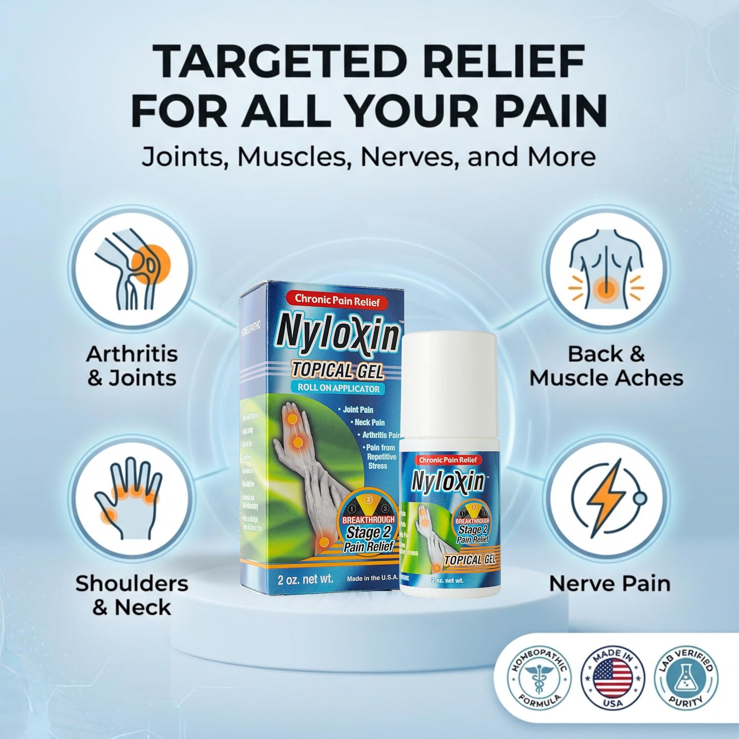 Nyloxin Roll-On Arthritis Pain Relief Gel, Back Pain Relief, Neuropathy Pain Relief, Nerve Pain Relief, Knee Pain Relief, Foot Pain Relief, Muscle Pain Relief, Shoulder Pain, Joint Pain (2 oz) - dailyvitalstore