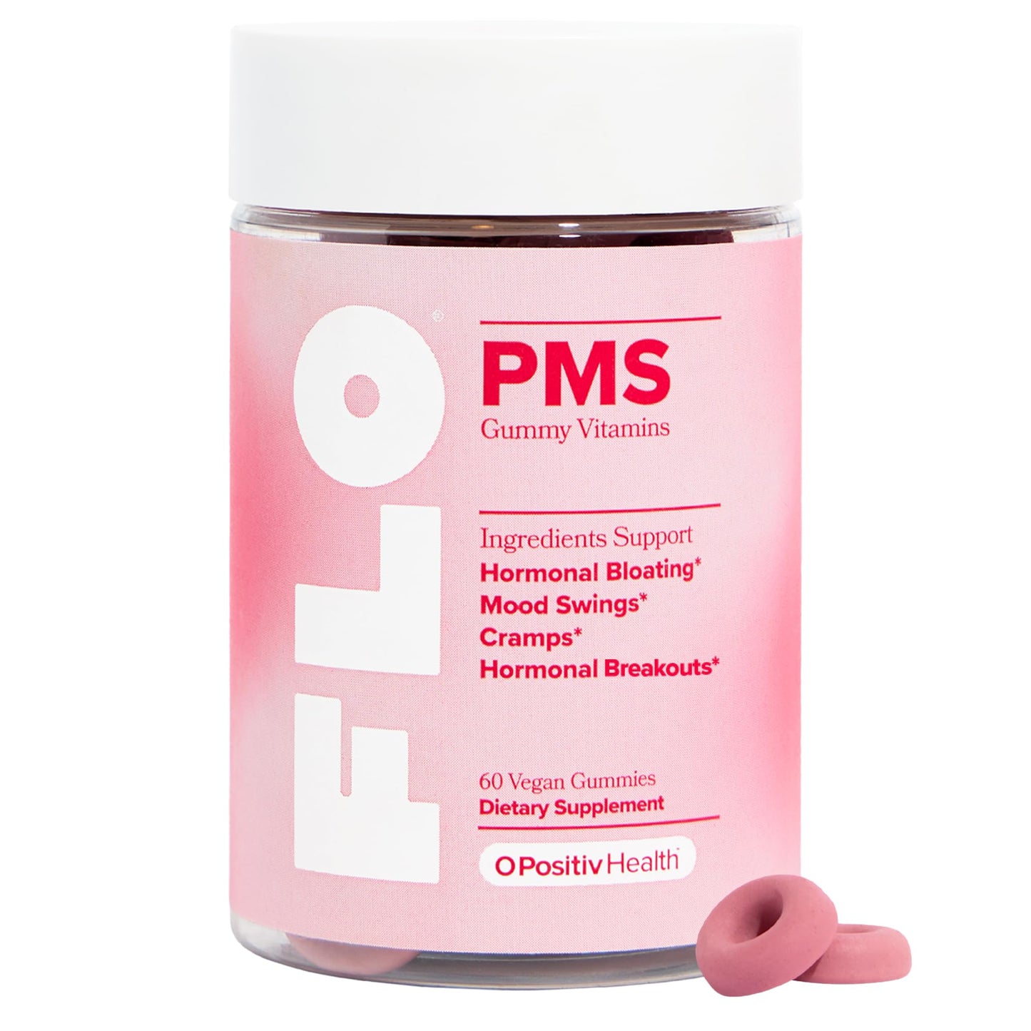 O Positiv FLO PMS Gummies for Women - Proactive PMS Relief - Targets Hormonal Breakouts, Bloating, Cramps, & Mood Swings with Chasteberry - dailyvitalstore